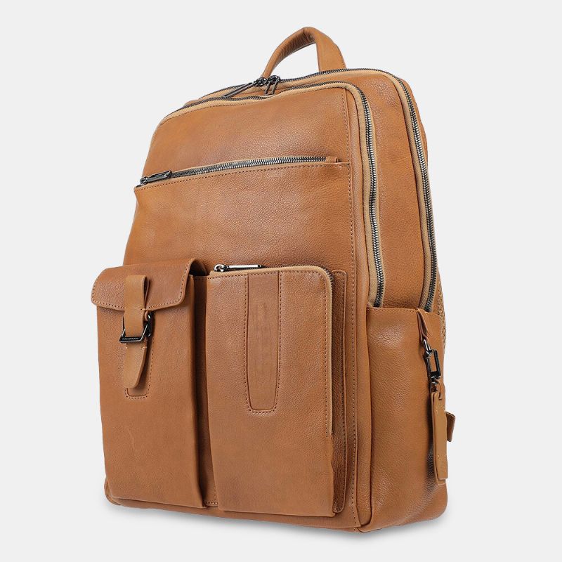 Hombres De Cuero Pu De Gran Capacidad Multibolsillos Antirrobo Transpirable Vintage 15.6 Pulgadas Bolsa Para Computadora Portátil Mochila De Viaje