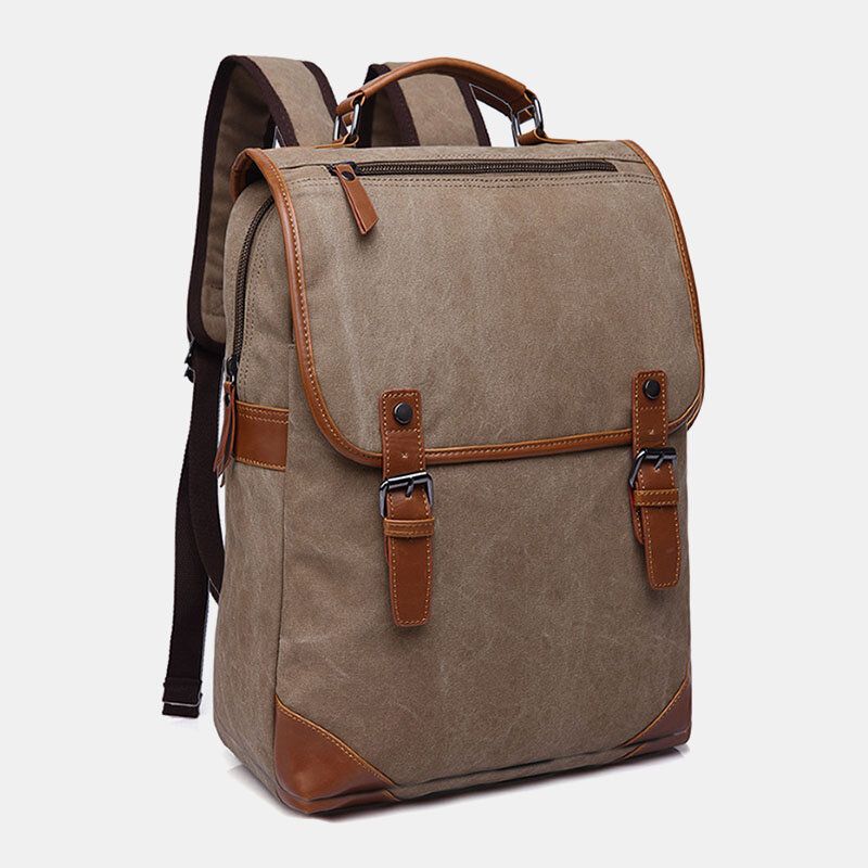 Hombres Lavado De Lona Retro Business Casual Mochila Para Portátil De Gran Capacidad