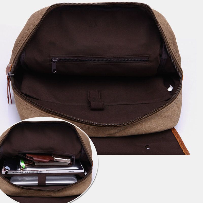 Hombres Lavado De Lona Retro Business Casual Mochila Para Portátil De Gran Capacidad