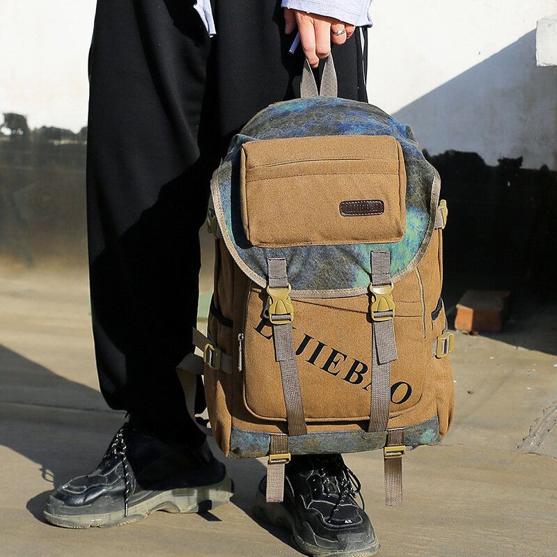 Hombres Lienzo Gran Capacidad Táctico Viaje Al Aire Libre Bolsa Para Computadora Portátil De 14 Pulgadas Mochila Escolar Mochila