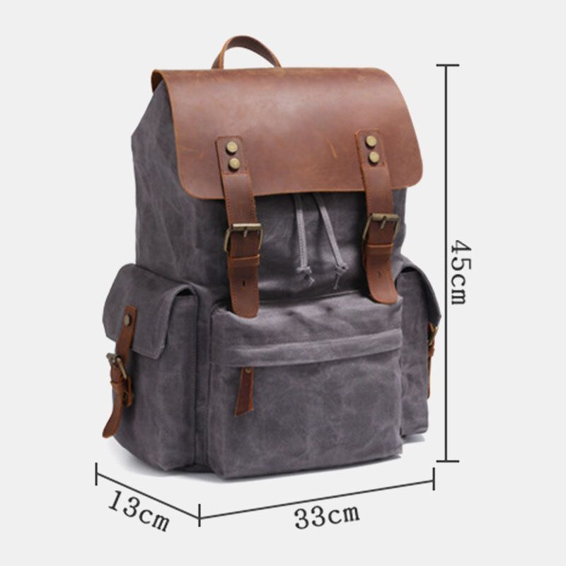 Hombres Lona Cuero Genuino Piel De Vaca Retro Gran Capacidad 14 Pulgadas Bolsa Para Computadora Portátil Mochila Impermeable