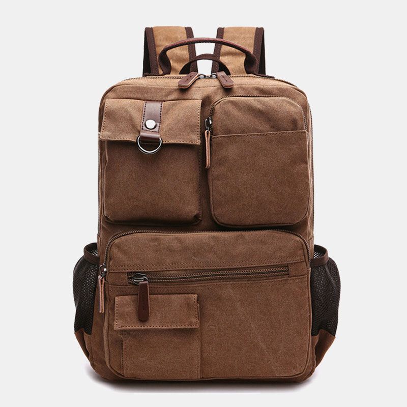 Hombres Lona Gran Capacidad Multi-bolsillo Antirrobo Bolsa De Viaje Informal Bolsa De Computadora Mochilas