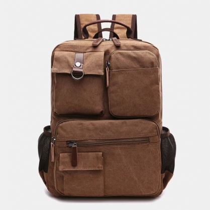 Hombres Lona Gran Capacidad Multi-bolsillo Antirrobo Bolsa De Viaje Informal Bolsa De Computadora Mochilas