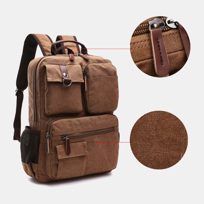 Hombres Lona Gran Capacidad Multi-bolsillo Antirrobo Bolsa De Viaje Informal Bolsa De Computadora Mochilas