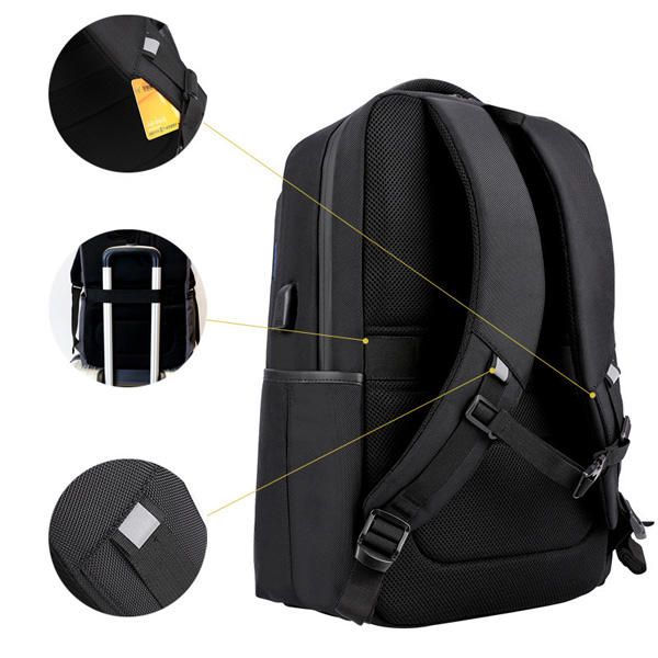 Hombres Mochila Impermeable Antichoque De 18 Pulgadas Bolsa De Viaje Informal Con Puerto De Carga Usb Y Orificio Para Auriculares