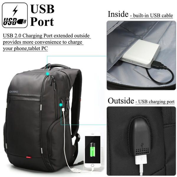 Hombres Mujeres 13 15 17 Pulgadas Bolsa De Computadora Mochila De Viaje Antirrobo Con Puerto De Carga Usb