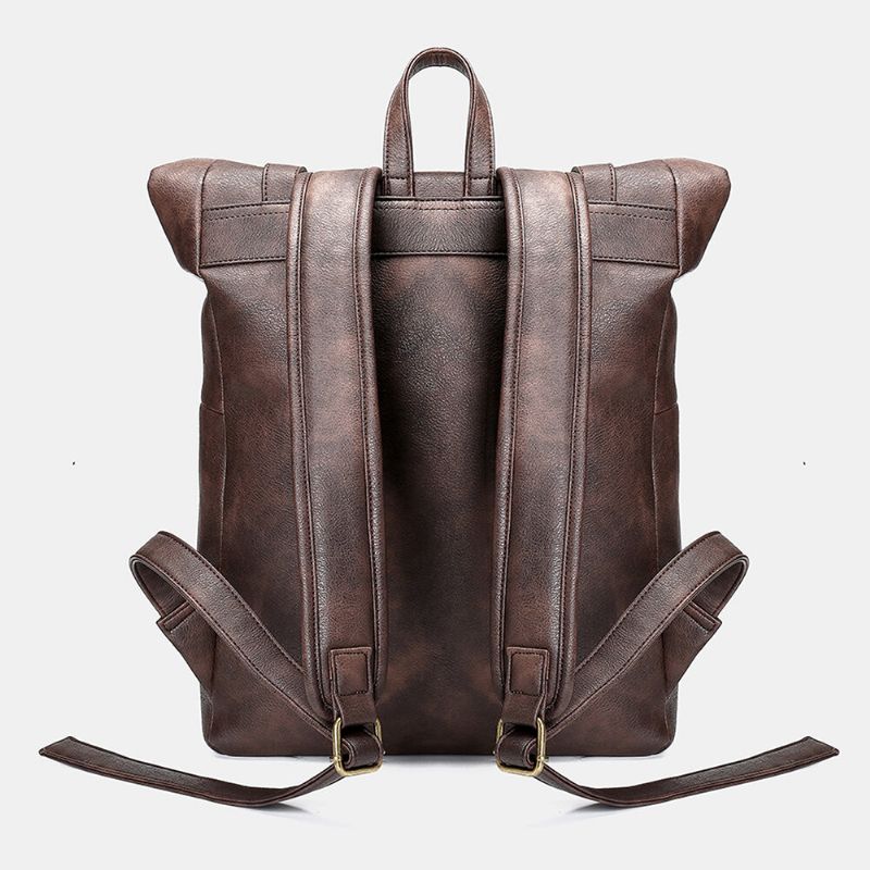 Hombres Mujeres Cuero De Pu Vintage Gran Mochila Captial Mochilas Para Computadora Portátil Mochila Escolar Bolsos De Hombro