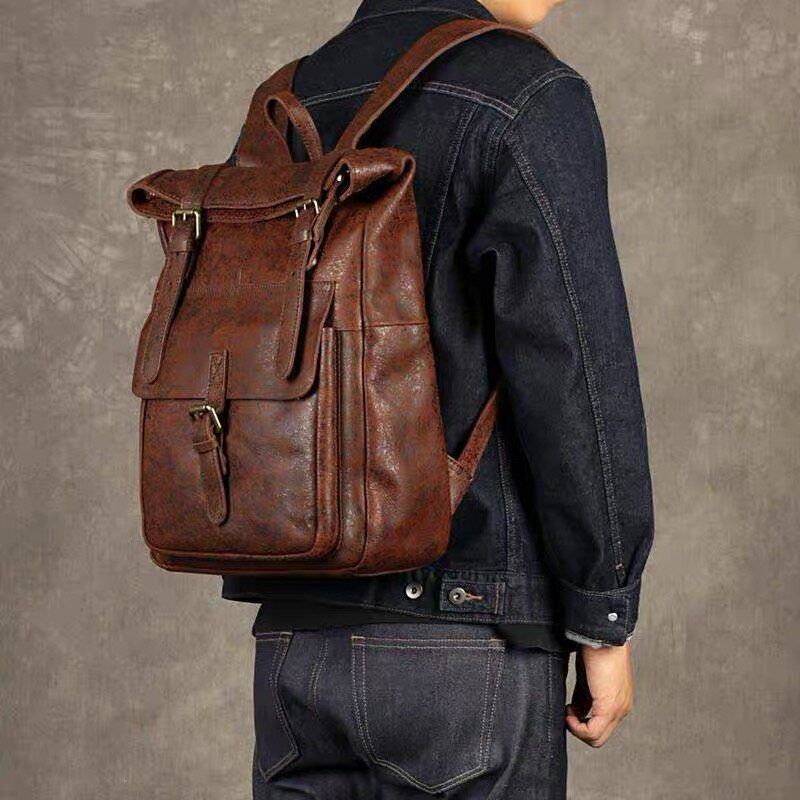 Hombres Mujeres Cuero De Pu Vintage Gran Mochila Captial Mochilas Para Computadora Portátil Mochila Escolar Bolsos De Hombro