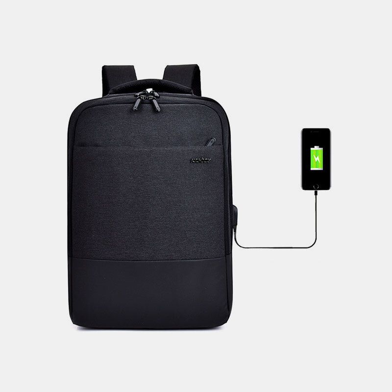 Hombres Nylon Carga Usb Casual Gran Capacidad 15.6 Pulgadas Bolsa Para Computadora Portátil Mochila De Viaje