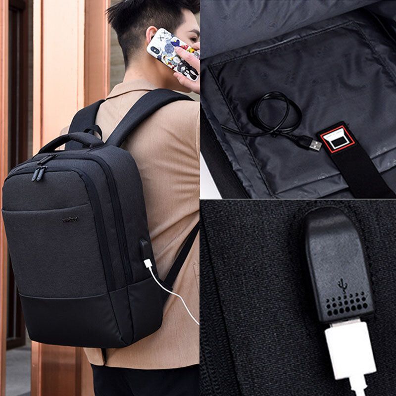 Hombres Nylon Carga Usb Casual Gran Capacidad 15.6 Pulgadas Bolsa Para Computadora Portátil Mochila De Viaje