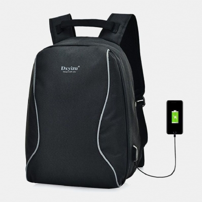 Hombres Nylon Carga Usb Color Sólido Viaje Al Aire Libre Gran Capacidad Mochila Escolar Para Computadora Portátil De 14 Pulgadas Mochila De Viaje