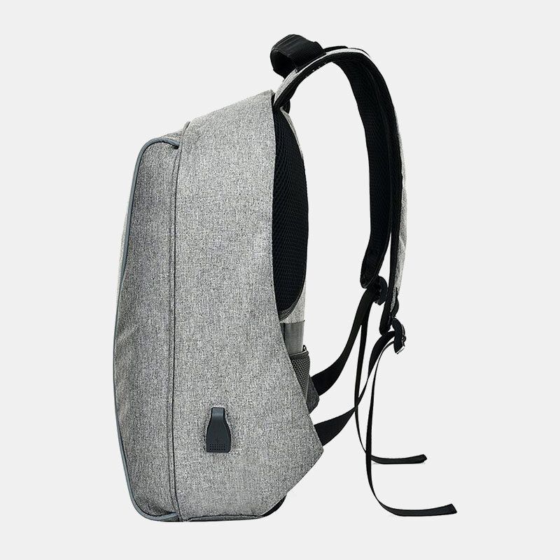 Hombres Nylon Carga Usb Color Sólido Viaje Al Aire Libre Gran Capacidad Mochila Escolar Para Computadora Portátil De 14 Pulgadas Mochila De Viaje