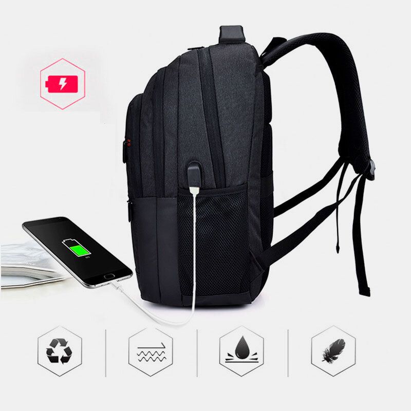 Hombres Nylon Carga Usb Impermeable Gran Capacidad 15.6 Pulgadas Bolsa Para Computadora Portátil Mochila De Viaje