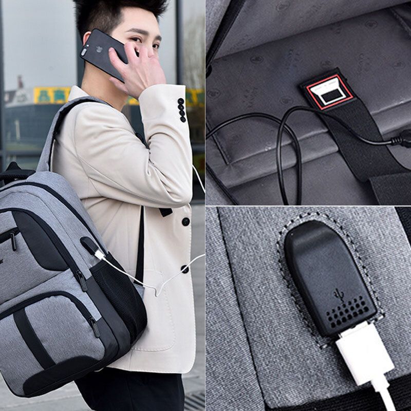 Hombres Nylon Carga Usb Impermeable Negocios Gran Capacidad 15.6 Pulgadas Bolsa Para Portátil Equipaje Mochila