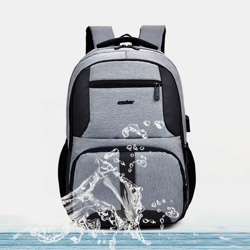 Hombres Nylon Carga Usb Impermeable Negocios Gran Capacidad 15.6 Pulgadas Bolsa Para Portátil Equipaje Mochila