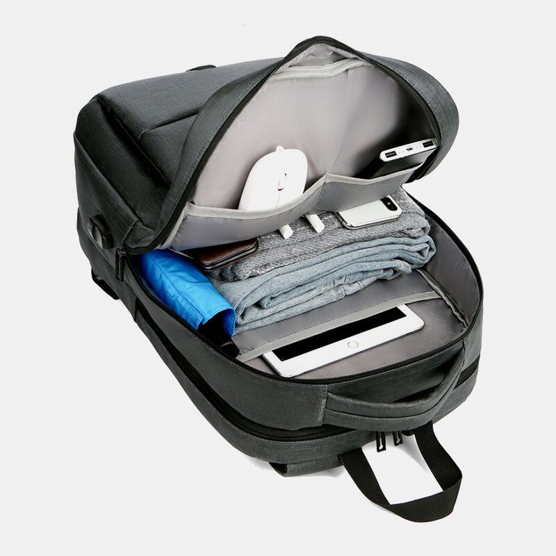 Hombres Nylon De Gran Capacidad 14 Pulgadas Bolsa Para Computadora Portátil Mochila De Viaje Informal De Negocios Multicapas Con Carga Usb