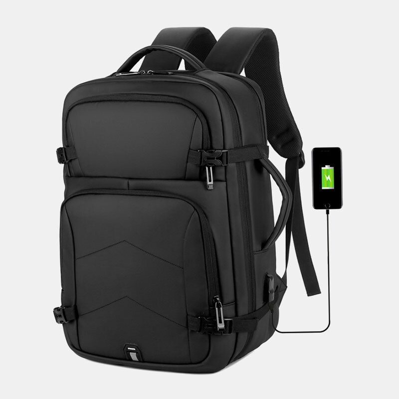 Hombres Nylon De Gran Capacidad 14 Pulgadas Bolsa Para Computadora Portátil Mochila De Viaje Informal De Negocios Multicapas Con Carga Usb