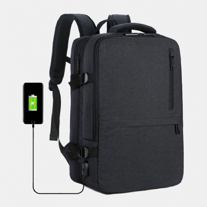 Hombres Oxford Capacidad De Extensión Carga Usb Bolsa Para Computadora Portátil De Negocios Con Múltiples Bolsillos Mochila