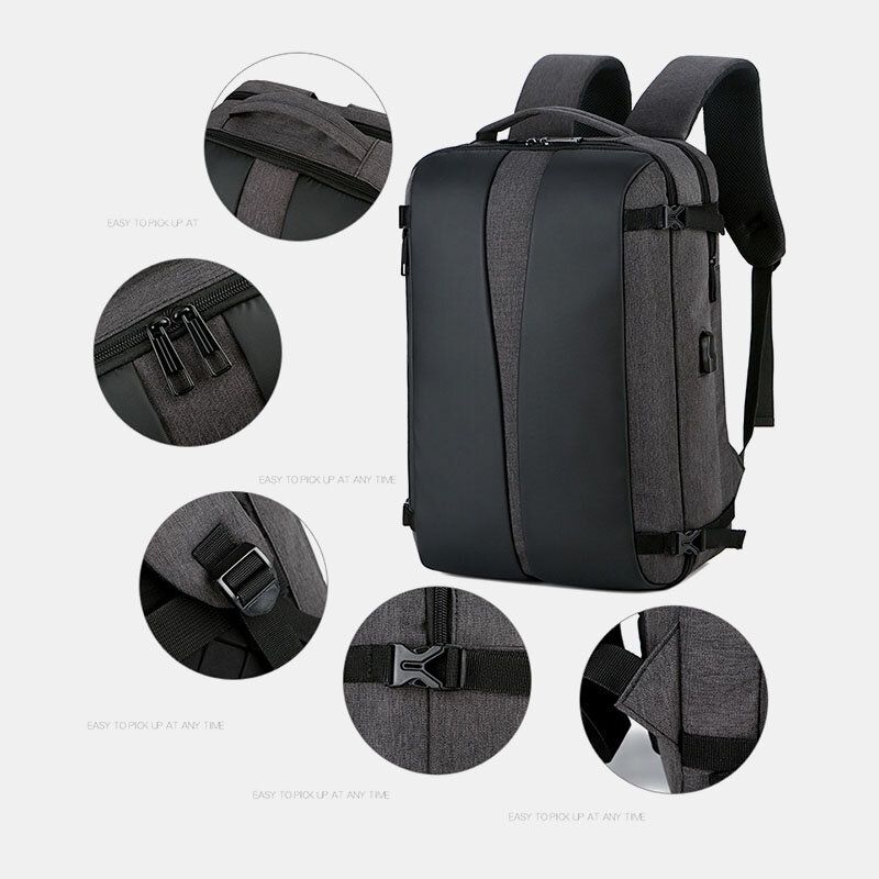 Hombres Oxford Cloth Carga Usb Gran Capacidad Business Impermeable Mochila De Viaje Para Computadora Portátil De 16 Pulgadas