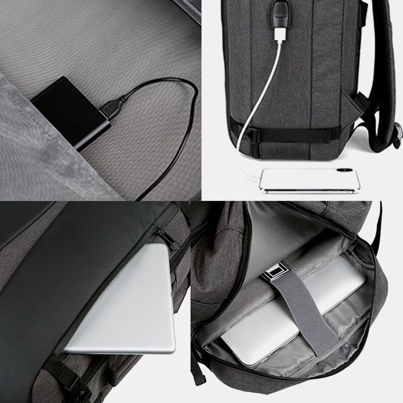 Hombres Oxford Cloth Carga Usb Gran Capacidad Business Impermeable Mochila De Viaje Para Computadora Portátil De 16 Pulgadas