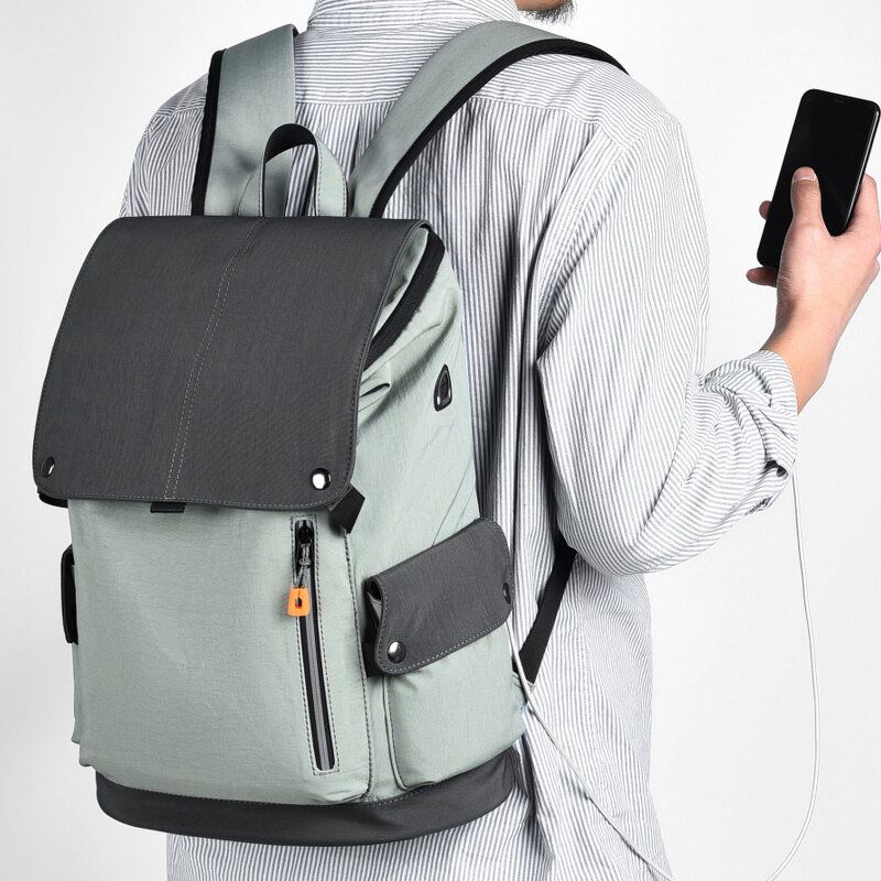 Hombres Oxford Cloth Gran Capacidad Contraste Color Casual Moda Viaje 14 Pulgadas Bolsa Para Computadora Portátil Mochila Con Carga Usb