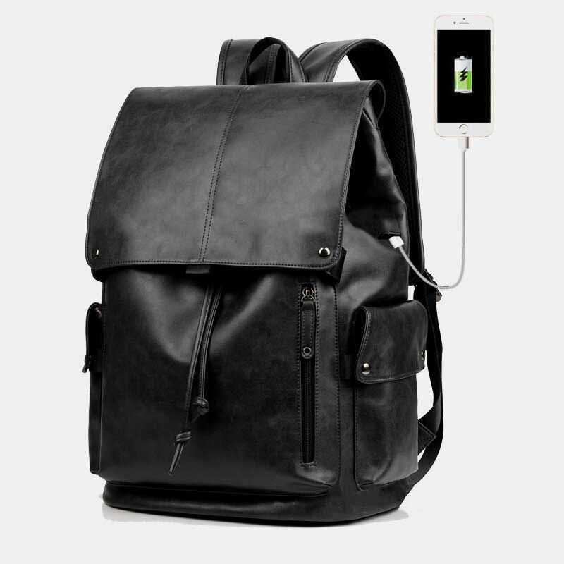 Hombres De Piel Sintética De Gran Capacidad A Prueba De Agua De 13.3 Pulgadas Bolsa Para Portátil Bolsa De Viaje Mochila Con Carga Usb