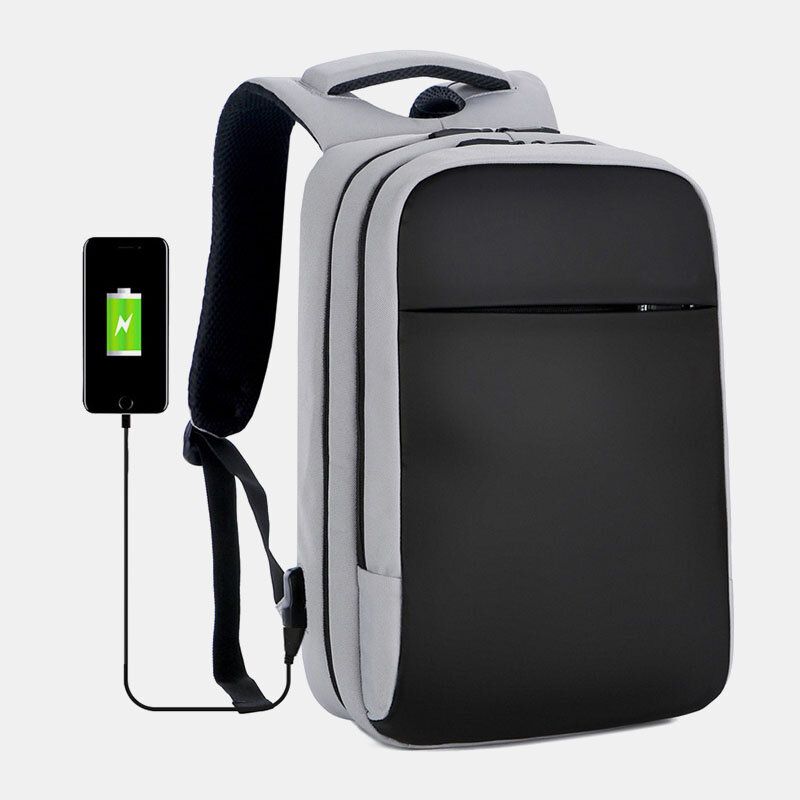 Hombres Poliéster 15.6 Pulgadas Carga Usb Mochila Impermeable Para Computadora Portátil De Negocios