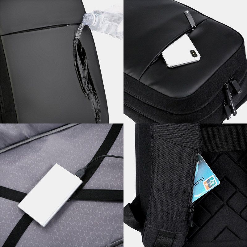 Hombres Poliéster 15.6 Pulgadas Carga Usb Mochila Impermeable Para Computadora Portátil De Negocios