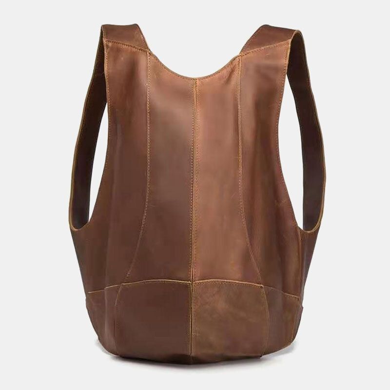 Hombres Pu Chaleco De Cuero Forma Gran Capacidad Vintage Mochila Antirrobo Bolsa De Viaje Informal