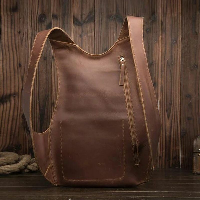 Hombres Pu Chaleco De Cuero Forma Gran Capacidad Vintage Mochila Antirrobo Bolsa De Viaje Informal