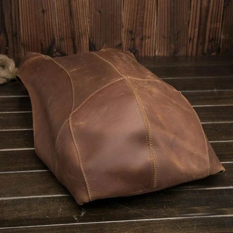 Hombres Pu Chaleco De Cuero Forma Gran Capacidad Vintage Mochila Antirrobo Bolsa De Viaje Informal