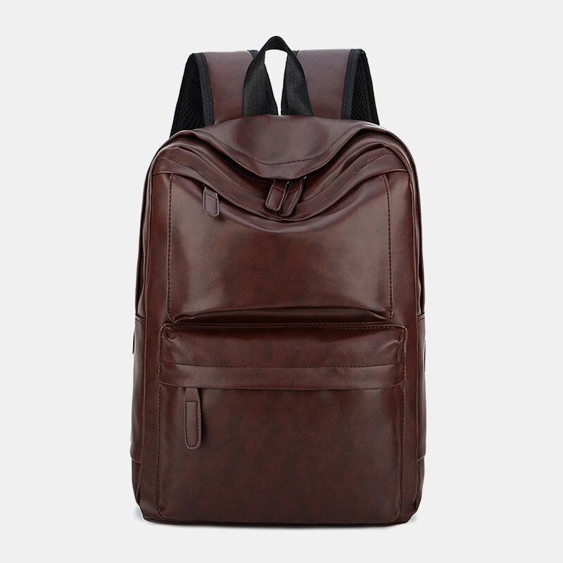 Hombres Pu De Cuero Multibolsillos Vintage 14 Pulgadas Bolsa Para Computadora Portátil Mochila De Viaje De Gran Capacidad Para Acampar