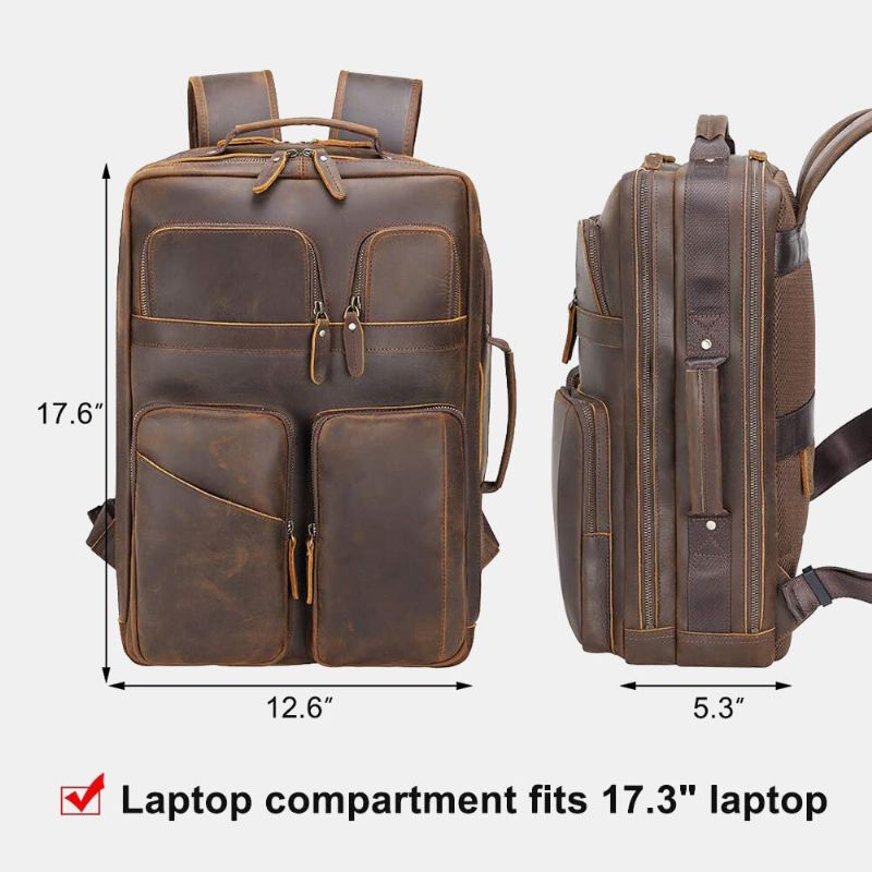 Hombres Pu Cuero Multifunción Gran Capacidad Multi-bolsillos Vintage 15.6 Pulgadas Bolsa Para Computadora Portátil Mochila De Viaje