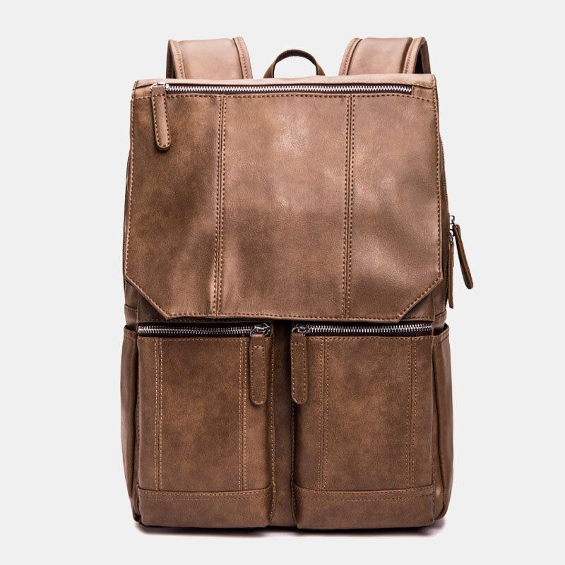 Hombres Pu Cuero Retro Negocios Estilo Casual Gran Capacidad 14 Pulgadas Bolsa Para Computadora Portátil Mochila Escolar Para Estudiantes Mochila De Viaje