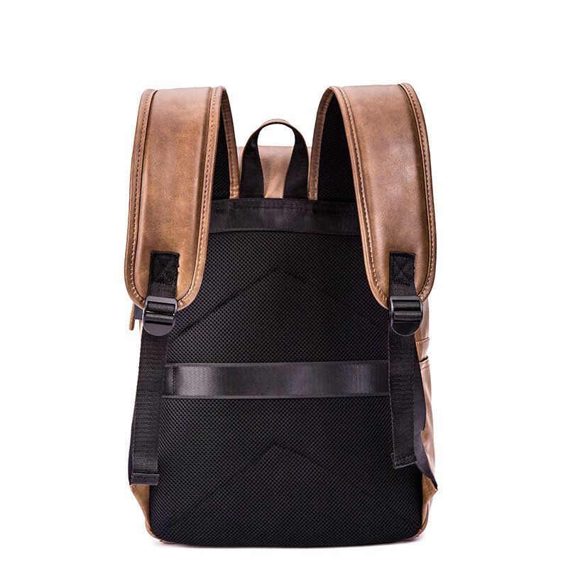 Hombres Pu Cuero Retro Negocios Estilo Casual Gran Capacidad 14 Pulgadas Bolsa Para Computadora Portátil Mochila Escolar Para Estudiantes Mochila De Viaje