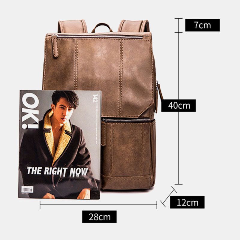 Hombres Pu Cuero Retro Negocios Estilo Casual Gran Capacidad 14 Pulgadas Bolsa Para Computadora Portátil Mochila Escolar Para Estudiantes Mochila De Viaje