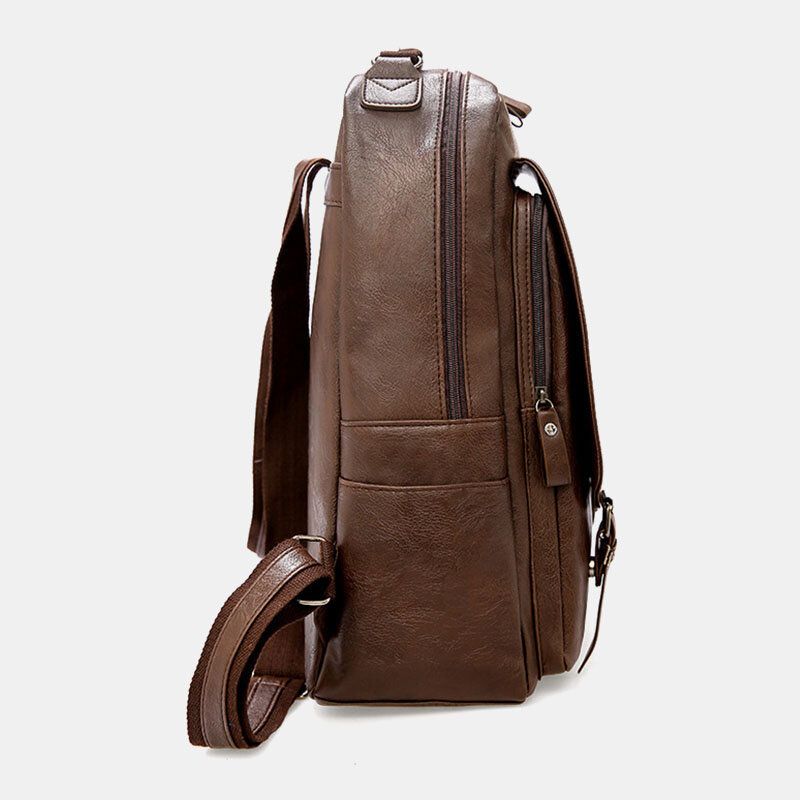 Hombres Pu Cuero Vintage Negocios Impermeable Resistente Al Desgaste Gran Capacidad Mochila Para Computadora Portátil De 15.6 Pulgadas