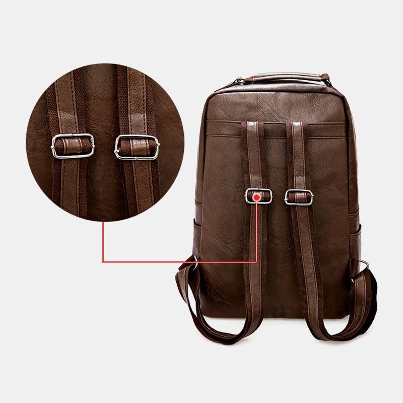 Hombres Pu Cuero Vintage Negocios Impermeable Resistente Al Desgaste Gran Capacidad Mochila Para Computadora Portátil De 15.6 Pulgadas