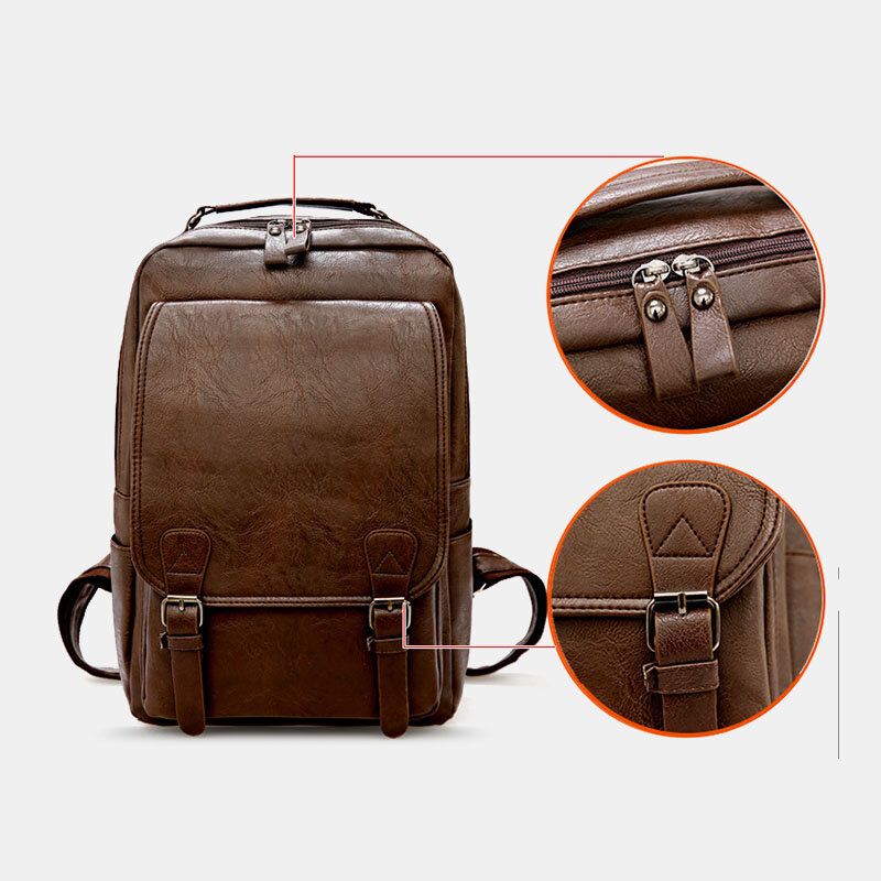 Hombres Pu Cuero Vintage Negocios Impermeable Resistente Al Desgaste Gran Capacidad Mochila Para Computadora Portátil De 15.6 Pulgadas