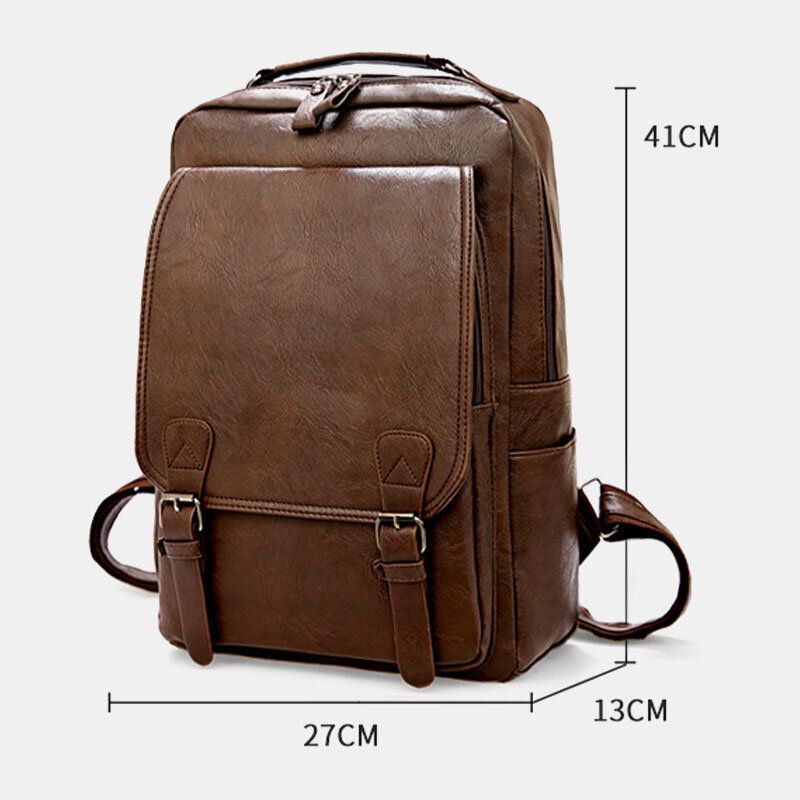 Hombres Pu Cuero Vintage Negocios Impermeable Resistente Al Desgaste Gran Capacidad Mochila Para Computadora Portátil De 15.6 Pulgadas