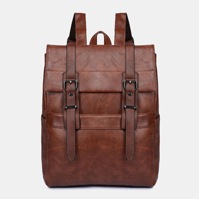 Hombres Retro Faux Leather Gran Capacidad Multi-bolsillo 14 Pulgadas Laptop Mochila Escolar A Prueba De Salpicaduras