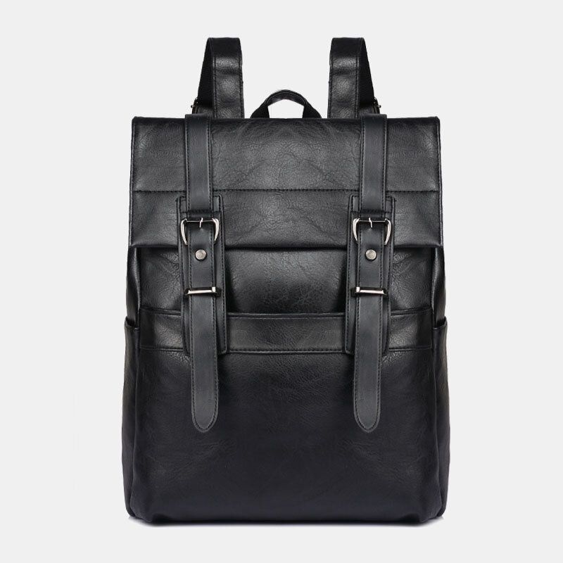 Hombres Retro Faux Leather Gran Capacidad Multi-bolsillo 14 Pulgadas Laptop Mochila Escolar A Prueba De Salpicaduras