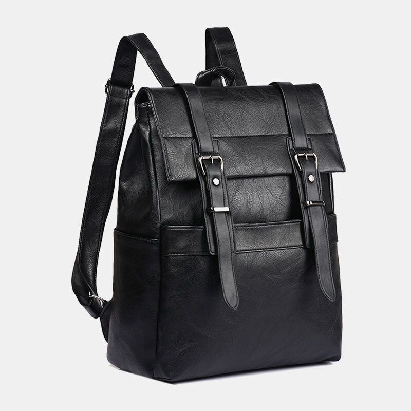 Hombres Retro Faux Leather Gran Capacidad Multi-bolsillo 14 Pulgadas Laptop Mochila Escolar A Prueba De Salpicaduras