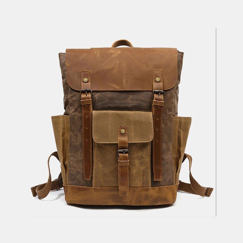 Hombres Retro Vintage Lona Mochila De Cuero Bolsa De Escalada Deportiva Mochila Antirrobo De Viaje