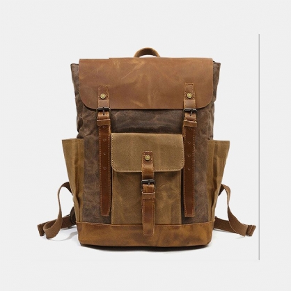 Hombres Retro Vintage Lona Mochila De Cuero Bolsa De Escalada Deportiva Mochila Antirrobo De Viaje