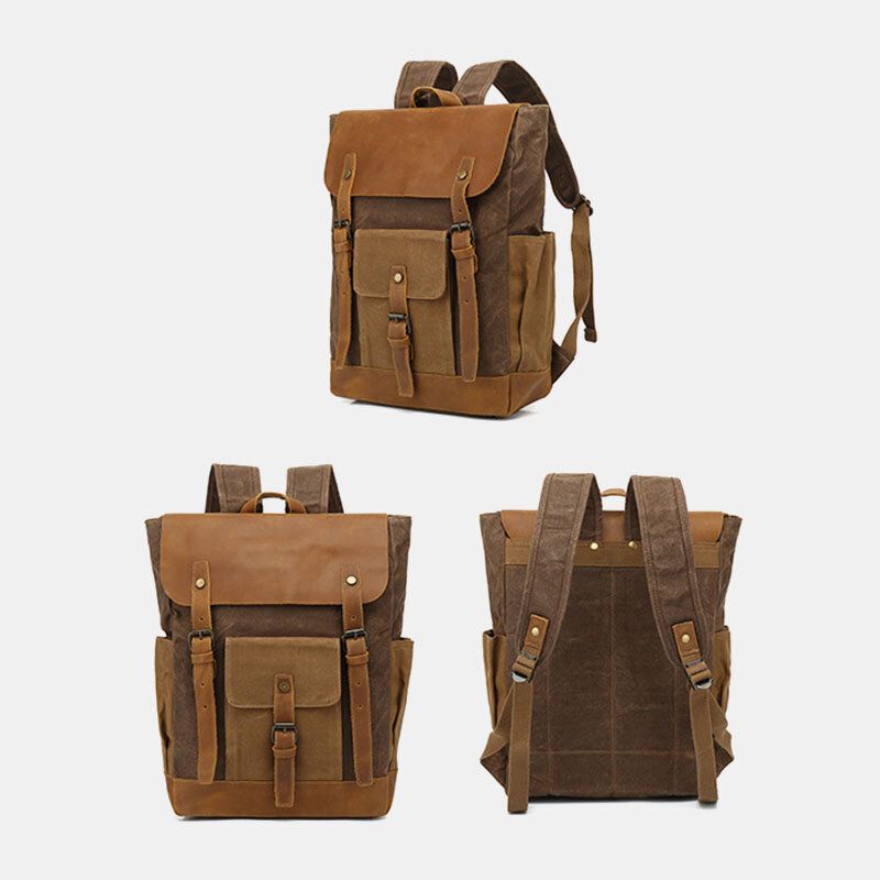 Hombres Retro Vintage Lona Mochila De Cuero Bolsa De Escalada Deportiva Mochila Antirrobo De Viaje