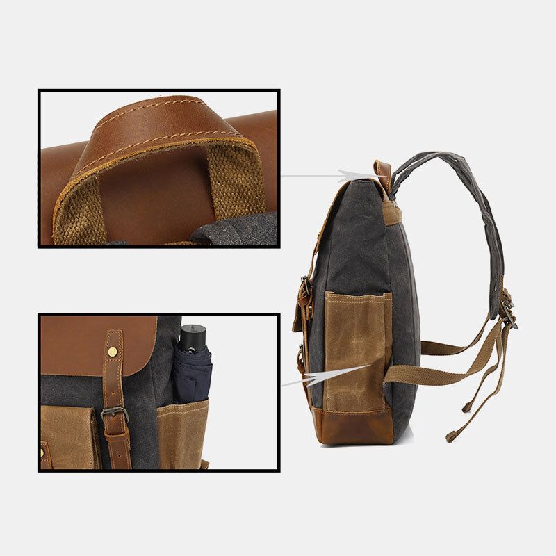 Hombres Retro Vintage Lona Mochila De Cuero Bolsa De Escalada Deportiva Mochila Antirrobo De Viaje