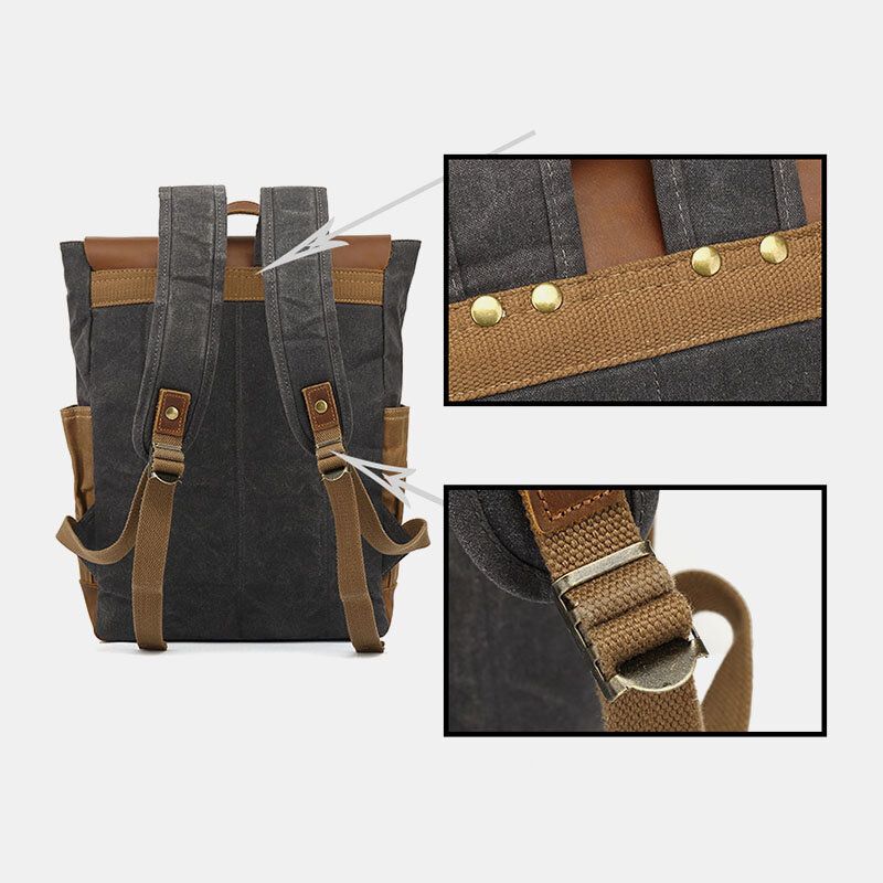 Hombres Retro Vintage Lona Mochila De Cuero Bolsa De Escalada Deportiva Mochila Antirrobo De Viaje