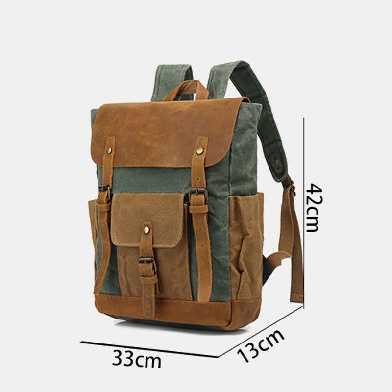 Hombres Retro Vintage Lona Mochila De Cuero Bolsa De Escalada Deportiva Mochila Antirrobo De Viaje