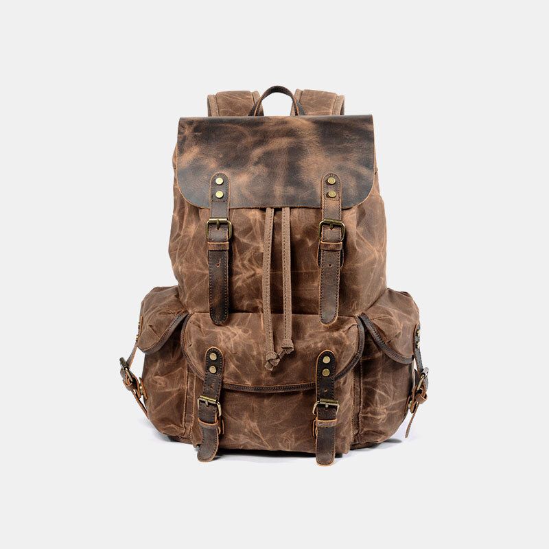 Hombres Vintage Canvas Leather Mochila Bolsa De Viaje Bolsa De Camping